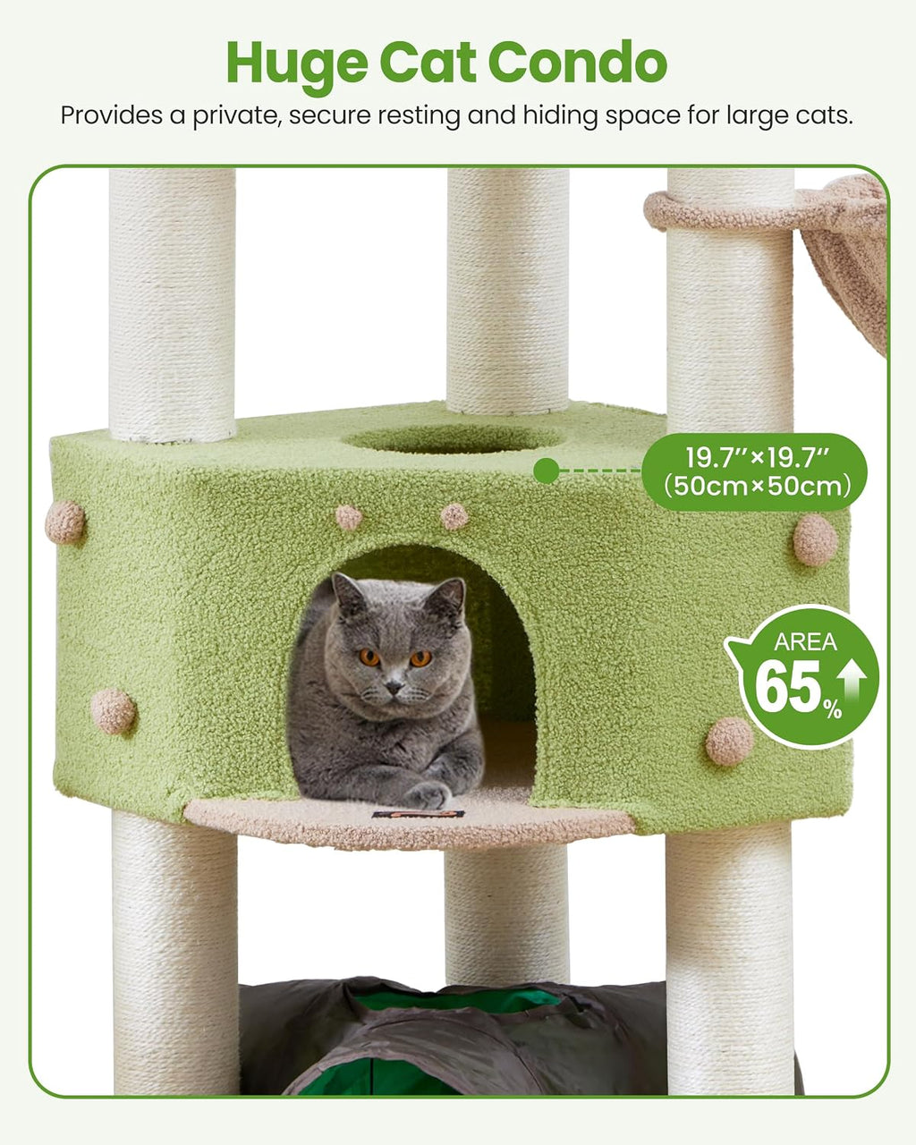 Cat Tree Tower for Large Cats Adult - 60 Inch XXL Sturdy Heavy Duty Extra Wide Scratching Posts (φ4.4in) Condo