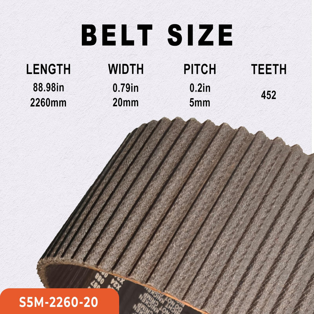 PODYORK STD S5M-2260 20mm Timing Belt 1-Pack Closed Loop for CNC Router