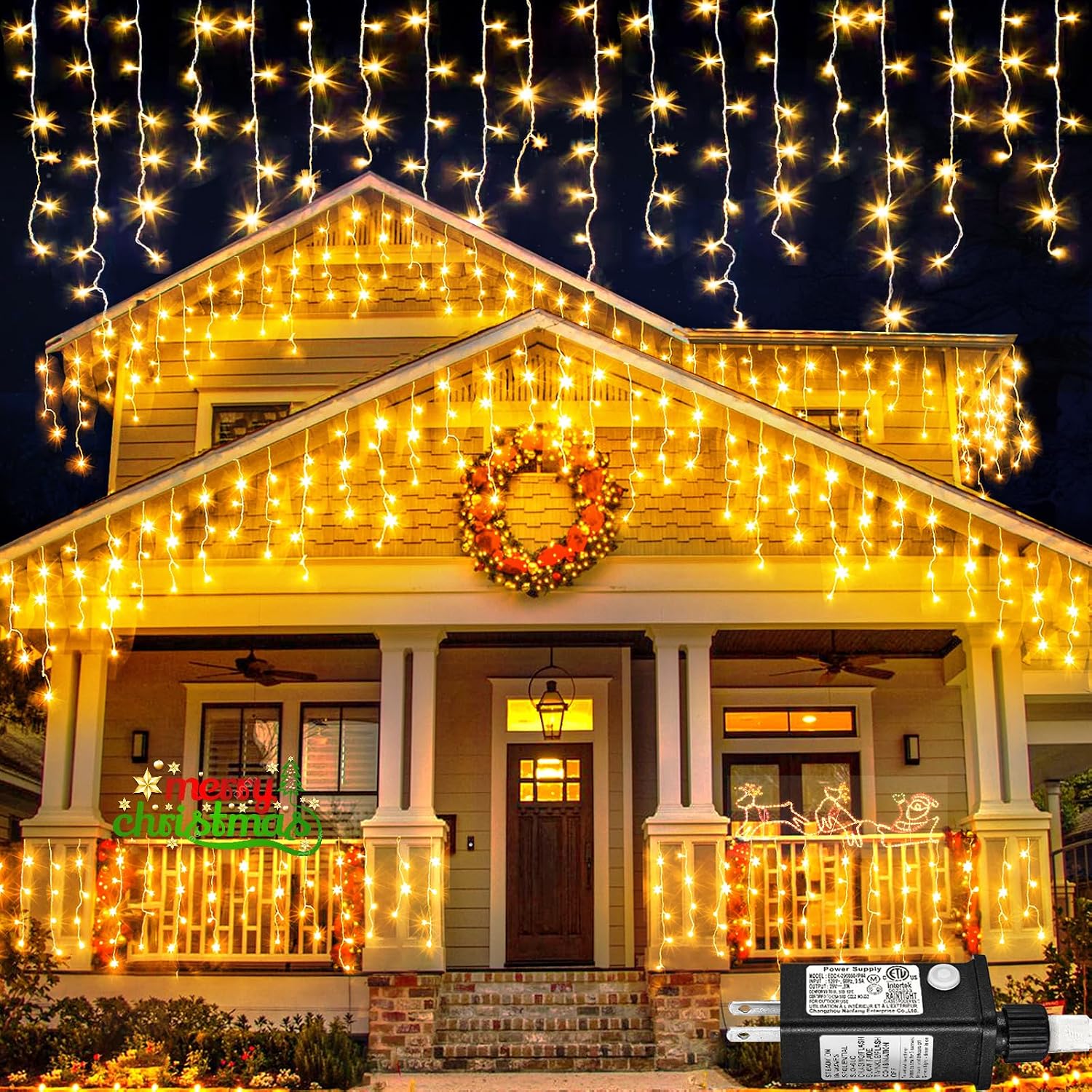 Warm White Christmas Lights Outdoor Icicle Lights for Outside 66ft 640 LEDs | Twinkle String Lights with Connectable
