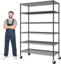 6-Tier Rolling Storage Shelves, 82" H x 45" W x 18" D Adjustable Wire Shelving Unit with Locking Wheels, Heavy-Duty