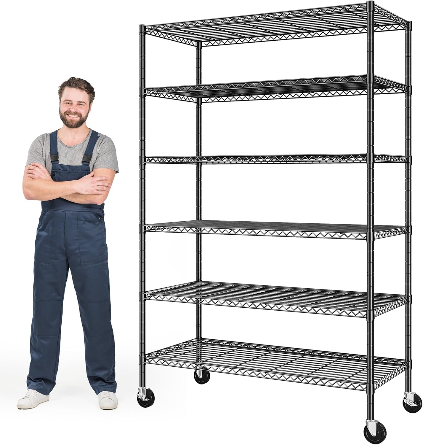 6-Tier Rolling Storage Shelves, 82" H x 45" W x 18" D Adjustable Wire Shelving Unit with Locking Wheels, Heavy-Duty