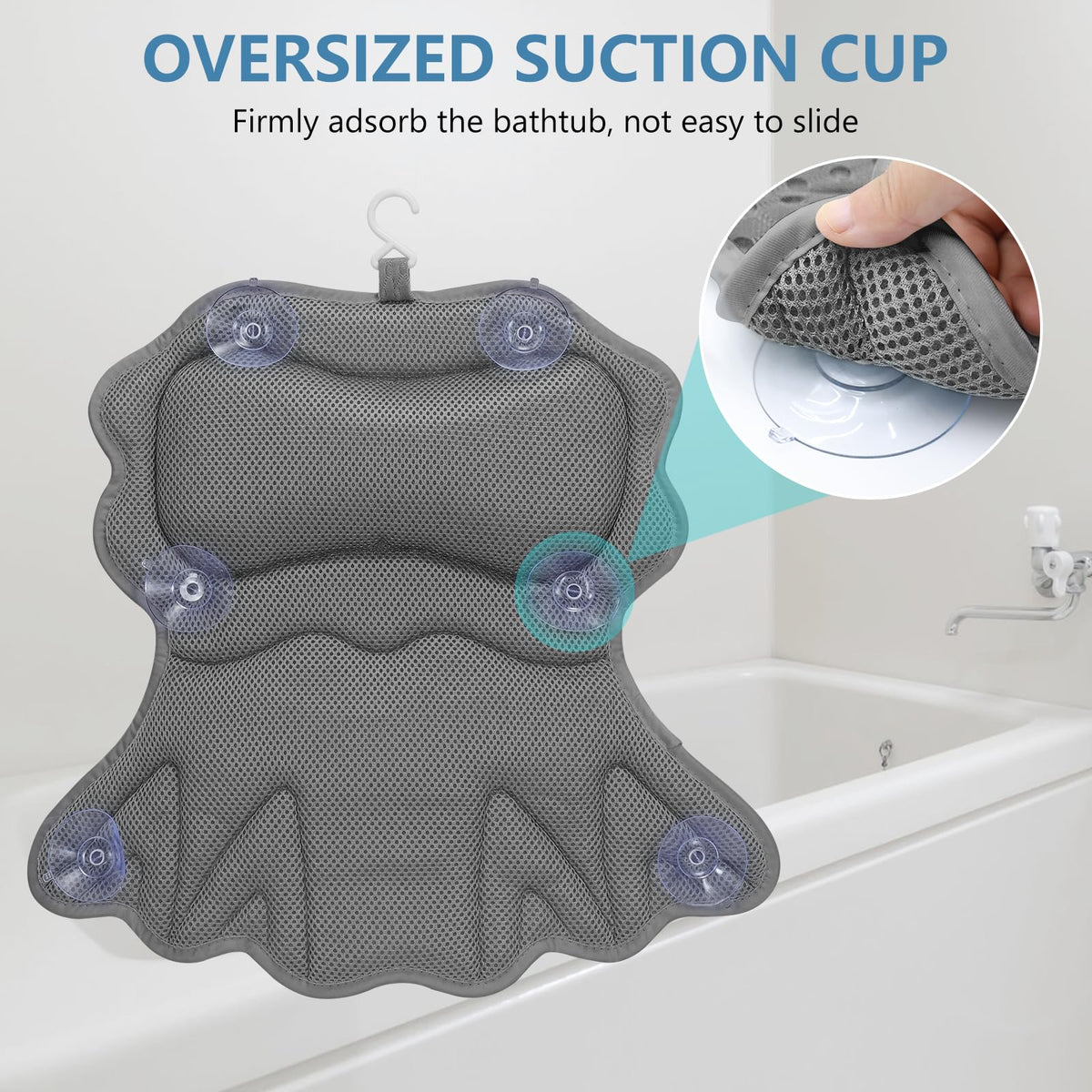 Bath Pillow, Bath Pillows for Tub Neck and Back Support, Grey