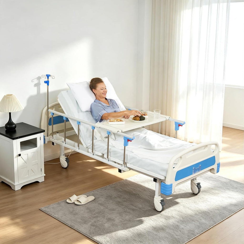 Premium 2 Function Full Electric Hospital Bed, ICU Electric Medical Bed with 4 inch Foam Mattress & IV Pole, Dining
