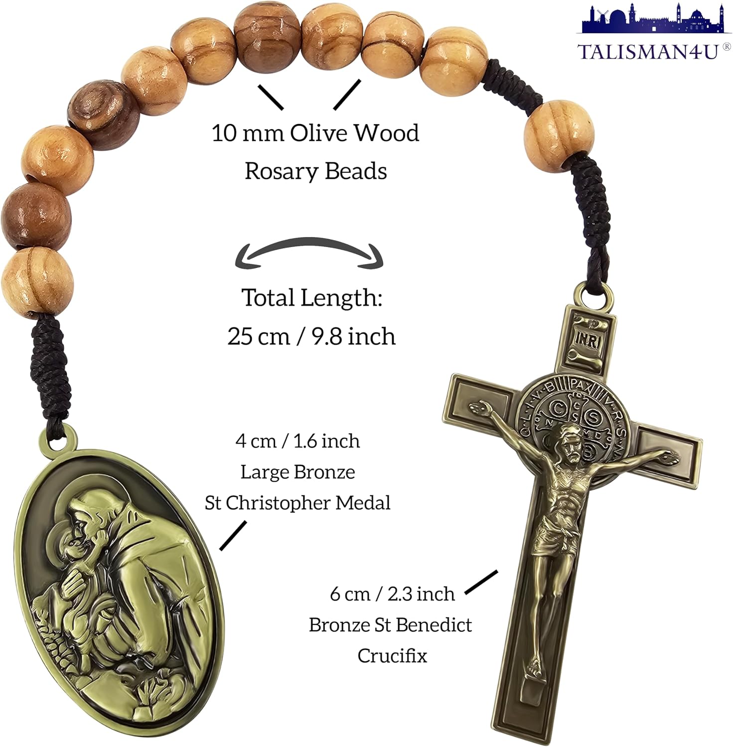 Saint Christopher Medal One Decade Pocket Rosary St Benedict