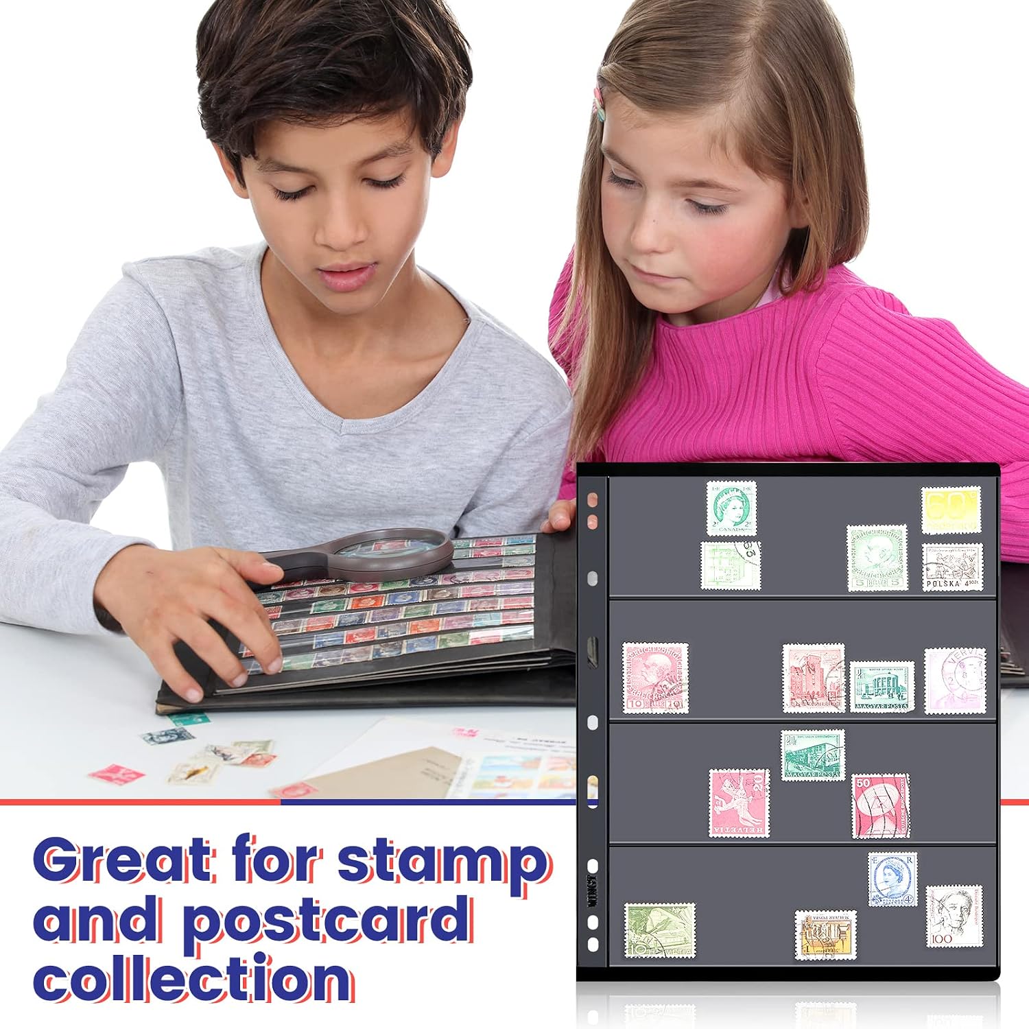 40 Sheet Stamp Pages for Stamp Album Binder 1/2/3/4 Pockets Collectors Postage Collecting Supplies Book of Stamps 9