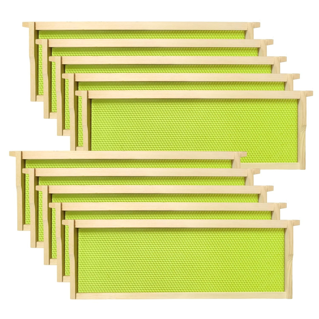 Medium Super Bee Frames with Food Grade Wax Foundations | 10 Pack, Unassembled Wood Bee Hive Frames, Beeswax Coated