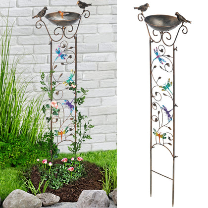 Bird Bath for Outside, Freestanding Birdbath and Trellis 2 in 1