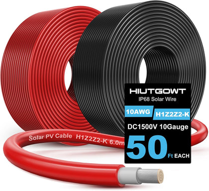 10AWG Solar Wire, Solar Cable 50Ft, Solar Extension Cable, Solar Panel Wire, 10 Gauge Wire Tinned Copper PV Wire for