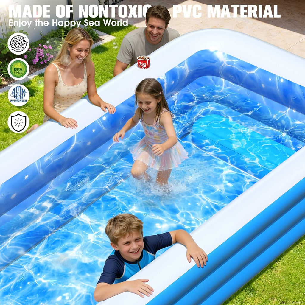 Inflatable Pool with Pool Lights and Seat, Durable Thickened Large Size Family Inflatable Pools for Adults Blow Up