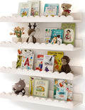 Nursery Book Shelves, 4-Pack White Floating Shelves for Wall Kids, Scalloped Shelves, Wall Book Shelves for Bedroom