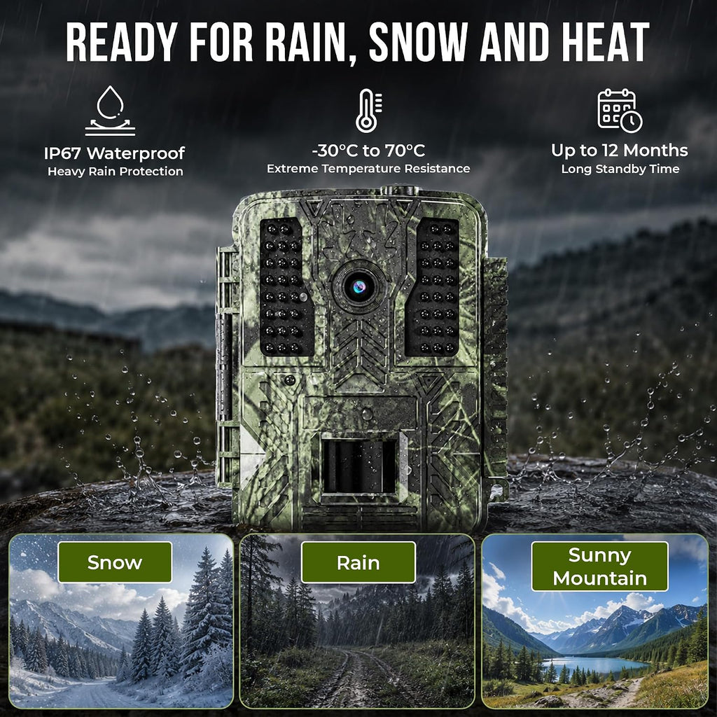 Trail Camera (Non-Cellular Non-WiFi) Up to 32MP Photos, 4K Video, 0.2–0.3s Trigger, 100ft No Glow Night Vision Motion