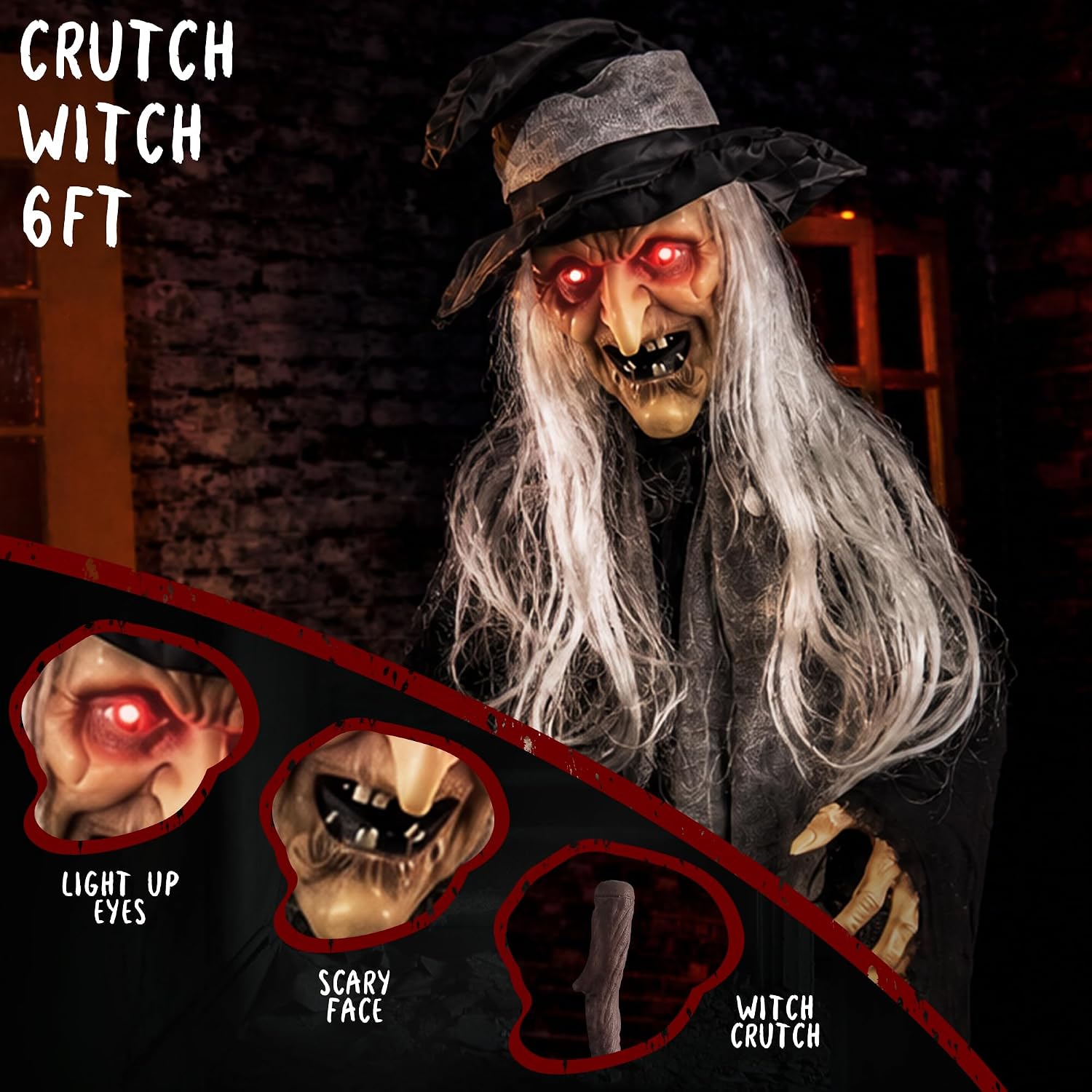 Halloween Animatronics Decorations, 6ft Witch Animated Talking Witch with Sound Activated, Creepy Voice, Spooky