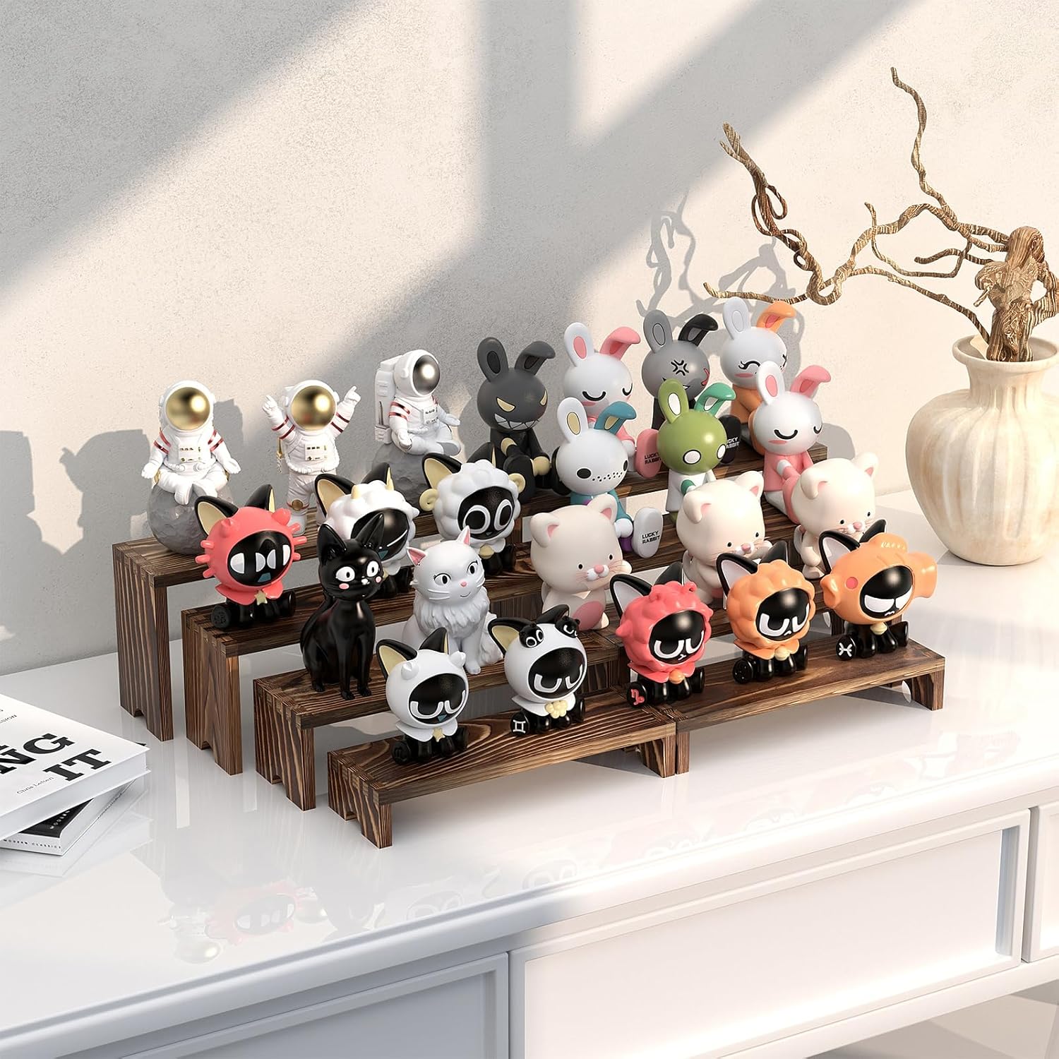 2 Set Wooden Tiered Risers Display Stands for Vendor Events,Stackable Wood Cupcake Display Stand,Farmhouse Decor Wood