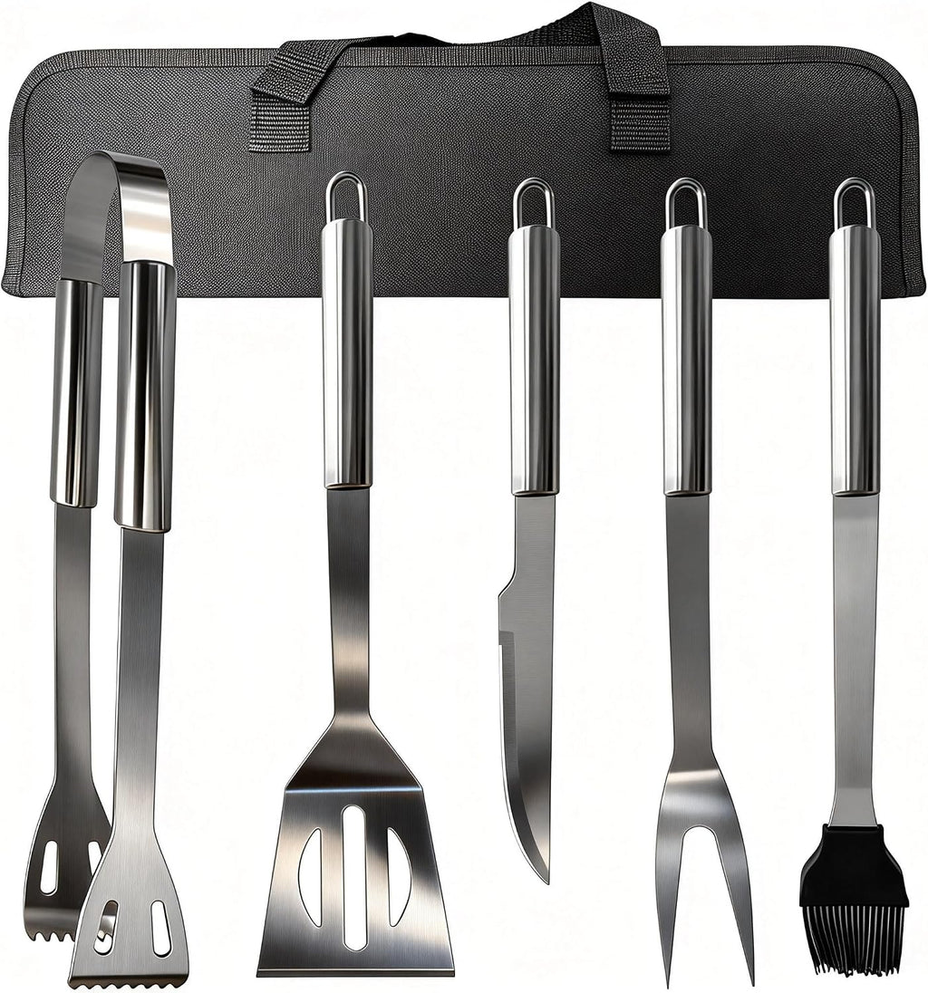 Small Travel 5-Piece 304 Stainless Steel Grill Tool Set with Storage Case – BBQ Grilling Accessories, Ideal Gift for