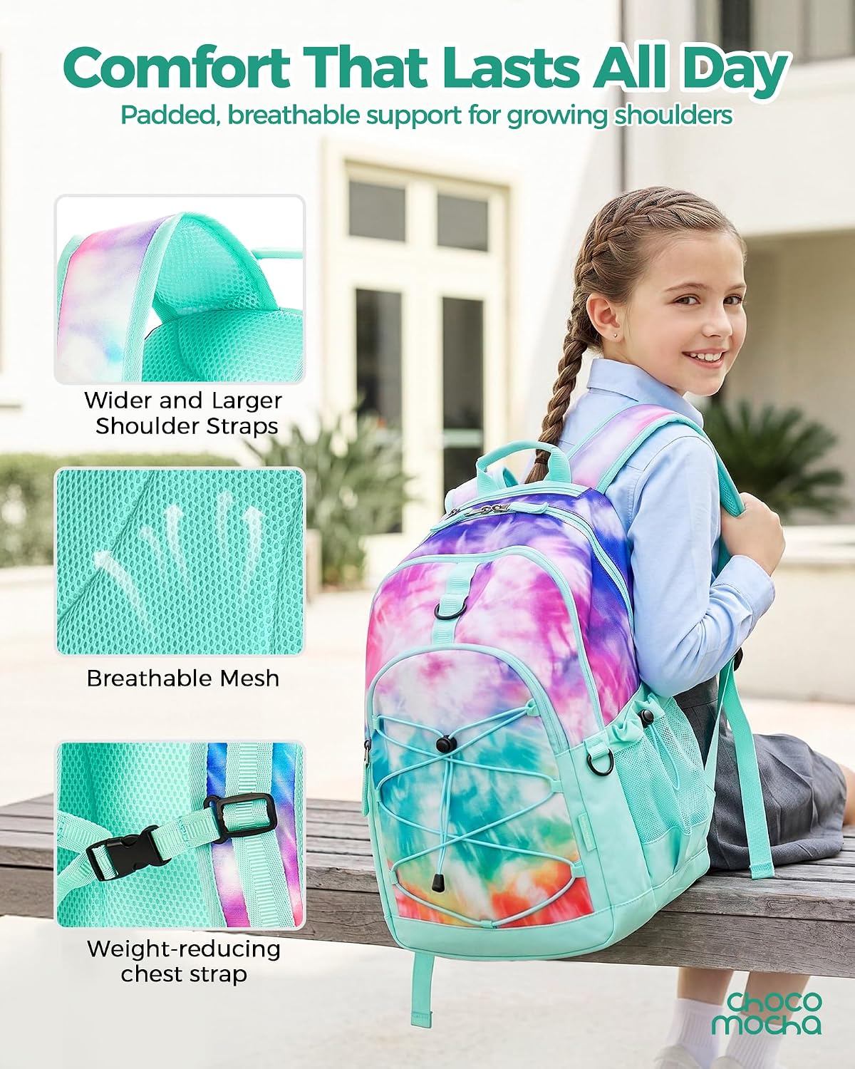 Girls School Backpack Set, Mint Girls Backpack and Lunch Box Set 3 PCS (18 Inch Backpacks