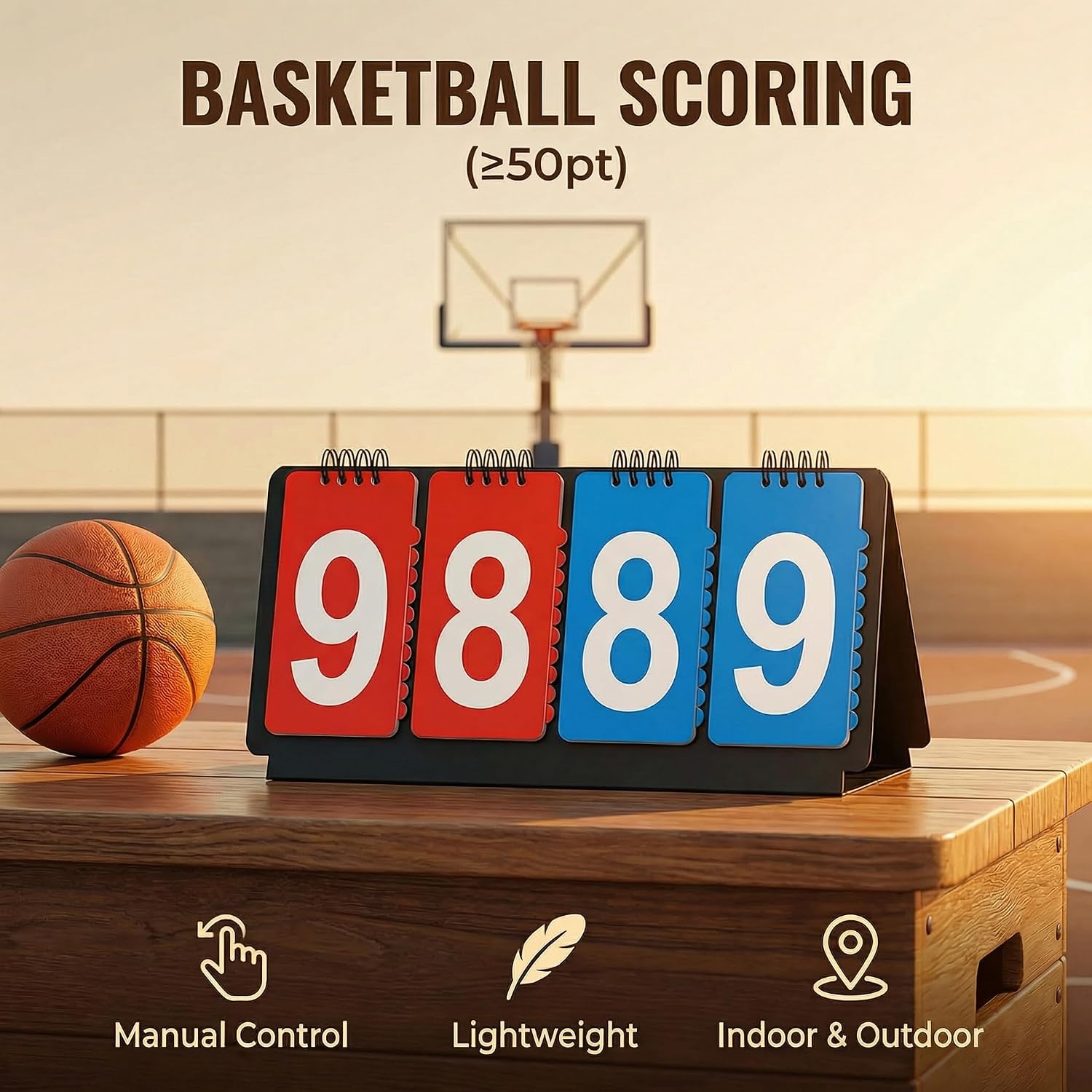 Portable Sports Scoreboard with Large Flip Numbers, Manual Score Keeper for Basketball Volleyball Baseball Games