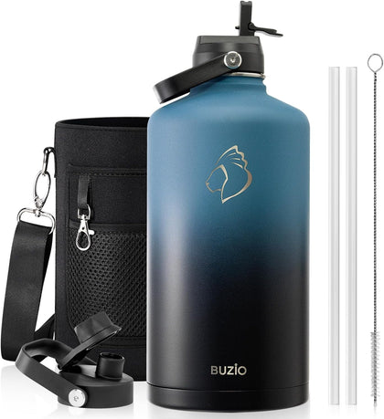 1 Gallon Water Bottle Insulated with Dust-Proof Straw & Spout Lids | 128 oz Large Water Jug 18/8 Stainless Steel