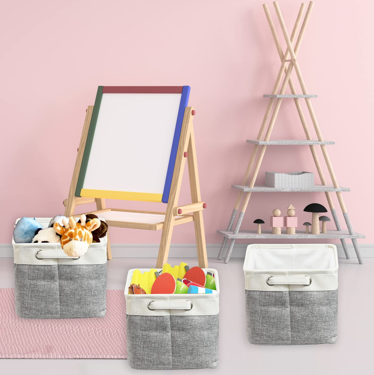 14.4" x 10" Slim Large Fabric Storage Bin, 3 Pack, Gray