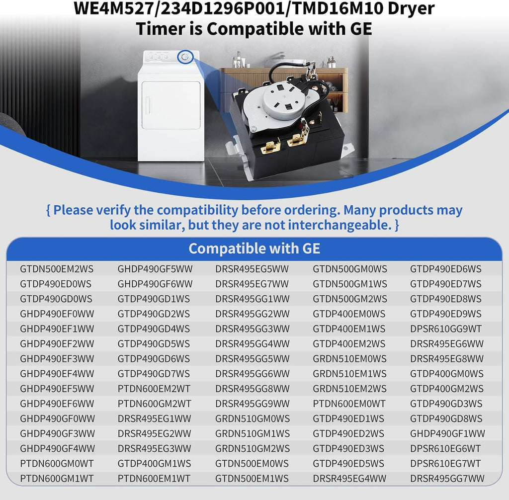 WE4M527 TMD16M10 WE4M365 234D1296P001 Dryer Timer Compatible with GE Dryer