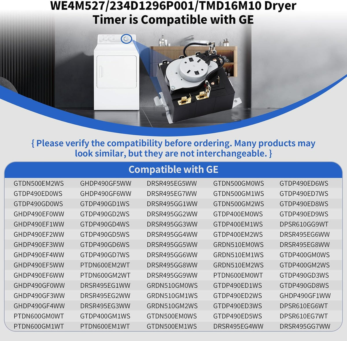 WE4M527 TMD16M10 WE4M365 234D1296P001 Dryer Timer Compatible with GE Dryer