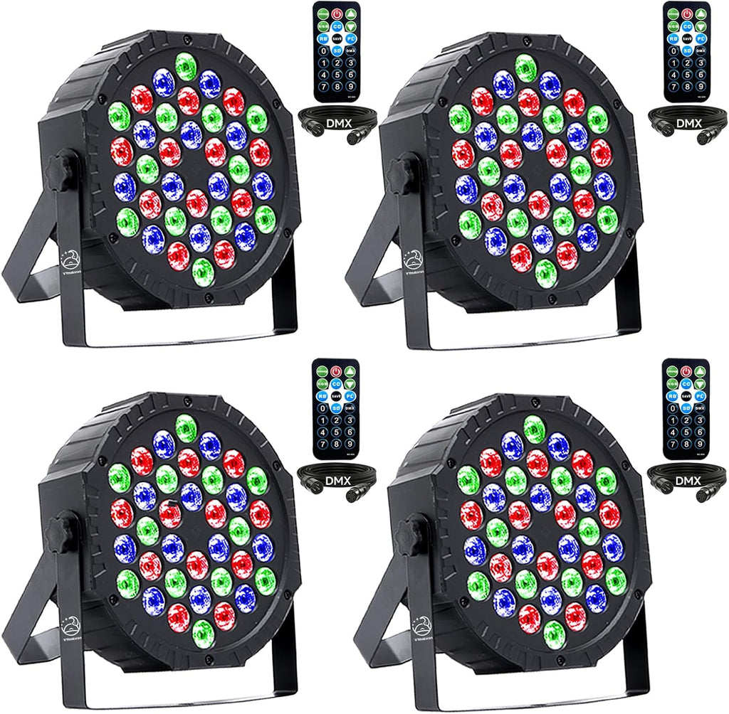 36W RGB LED Stage Lights 4 Pack, DMX512 DJ Par Lights with Sound Activated & Remote, Uplights Indoor Kit for Party
