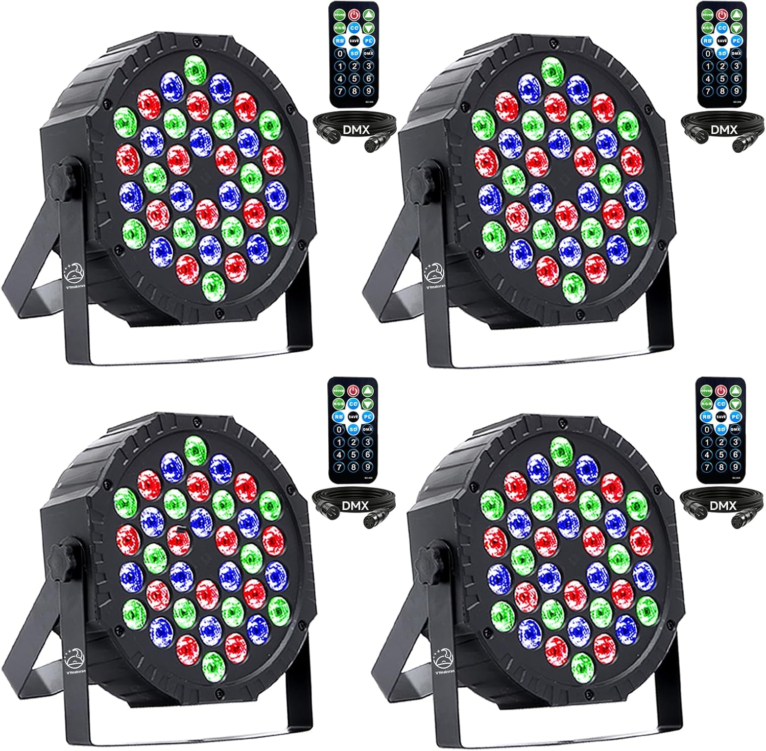 36W RGB LED Stage Lights 4 Pack, DMX512 DJ Par Lights with Sound Activated & Remote, Uplights Indoor Kit for Party