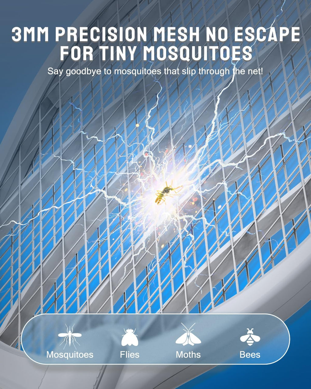 Electric Fly Swatter, 3800V Bug Zapper Racket, Rechargeable 1200mAh Mosquito Killer, 3-Layer Safety Mesh