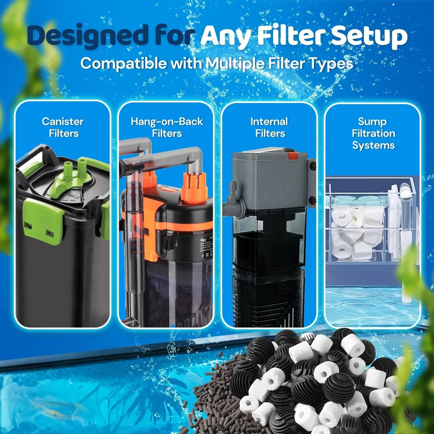 Aquarium Canister Filter Media Set, Bio Balls, Rings & Carbon | Aquarium Bio Media: 40 Bio Balls, 500G Ceramic Rings