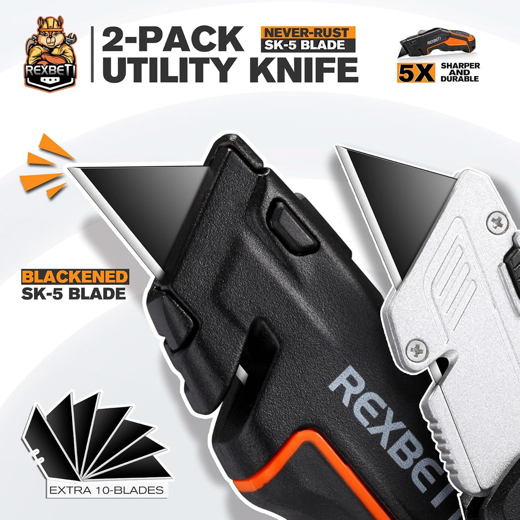 Box Cutter 2-Pack, Utility Knife with Blade Storage, 18 Blades