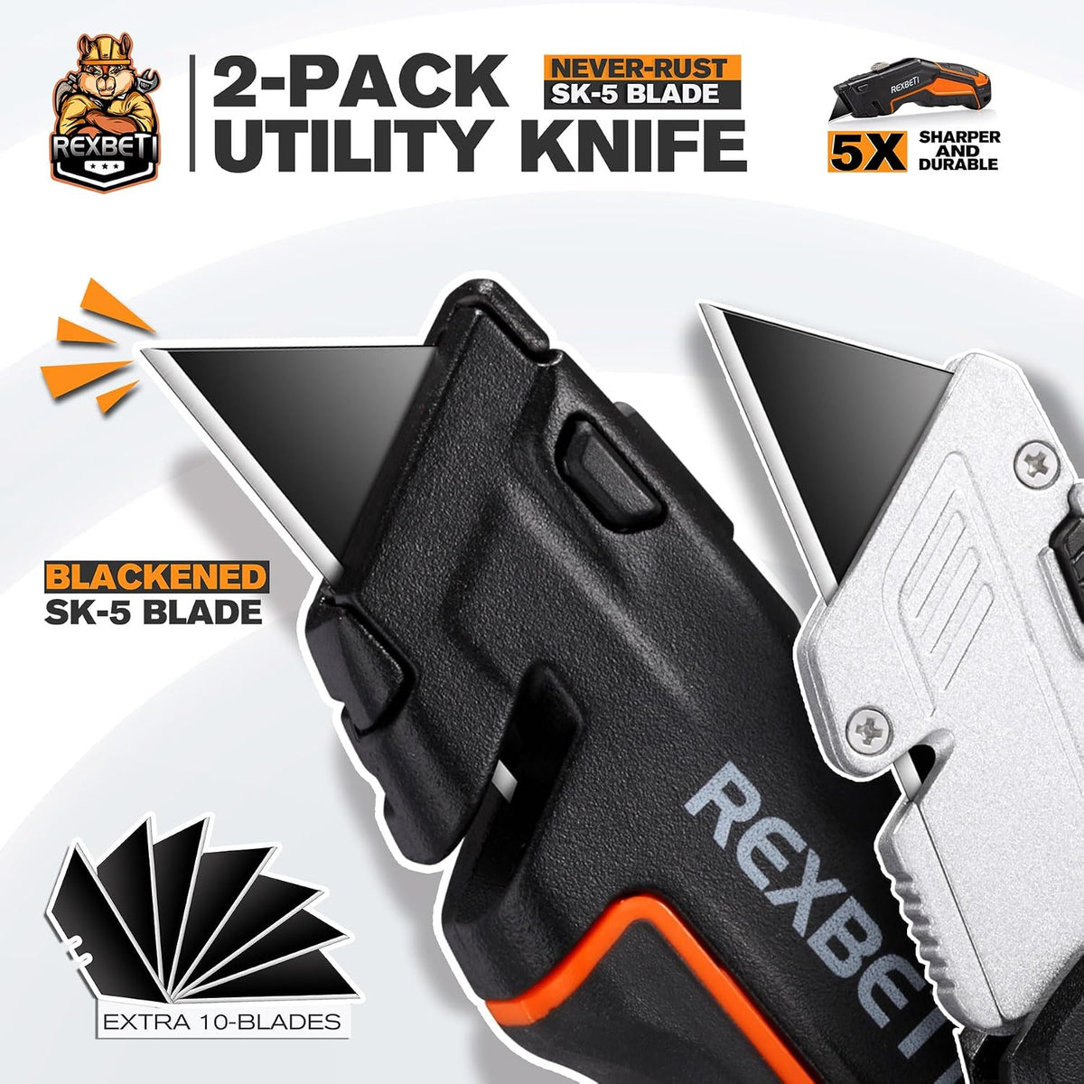 Box Cutter 2-Pack, Utility Knife with Blade Storage, 18 Blades