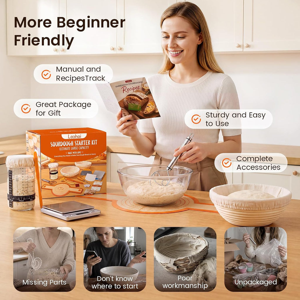 Sourdough Starter Kit with Scale,10" Round and 10" Oval Bread Basket