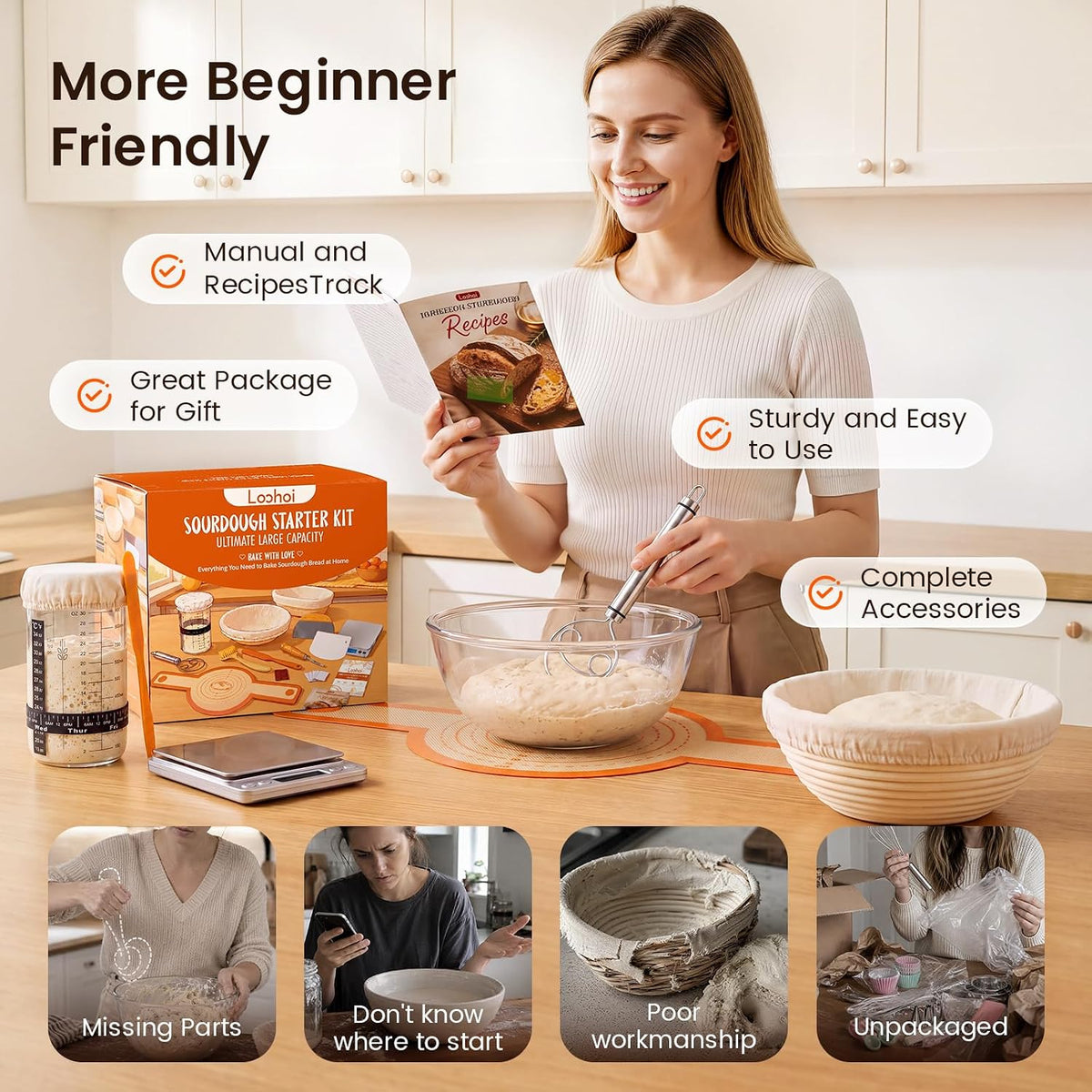 Sourdough Starter Kit with Scale,10" Round and 10" Oval Bread Basket