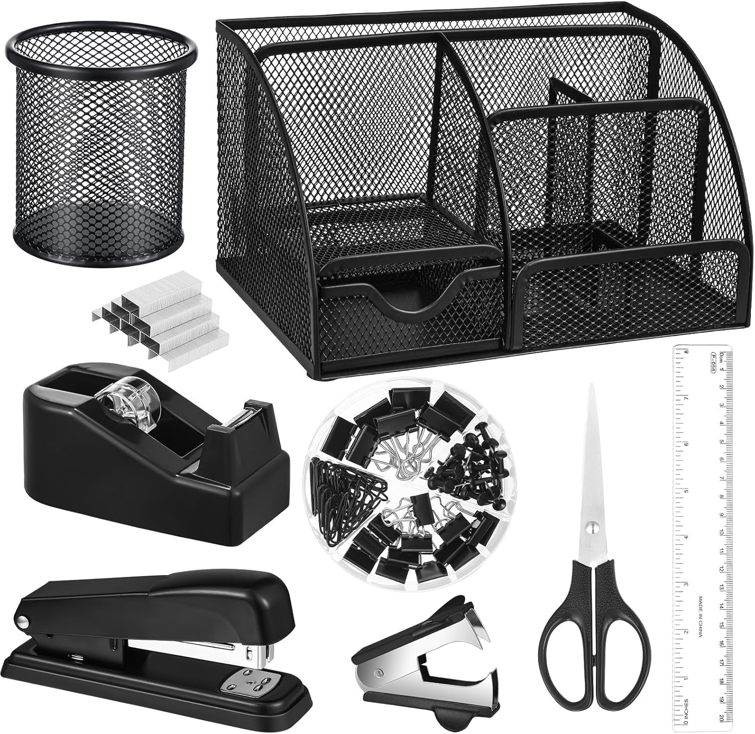 Black Desk Organizer and Accessories, Black Desk Asccessories Office Supply Kit Include Mesh Desktop Organizer