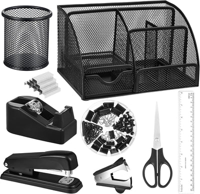 Black Desk Organizer and Accessories, Black Desk Asccessories Office Supply Kit Include Mesh Desktop Organizer