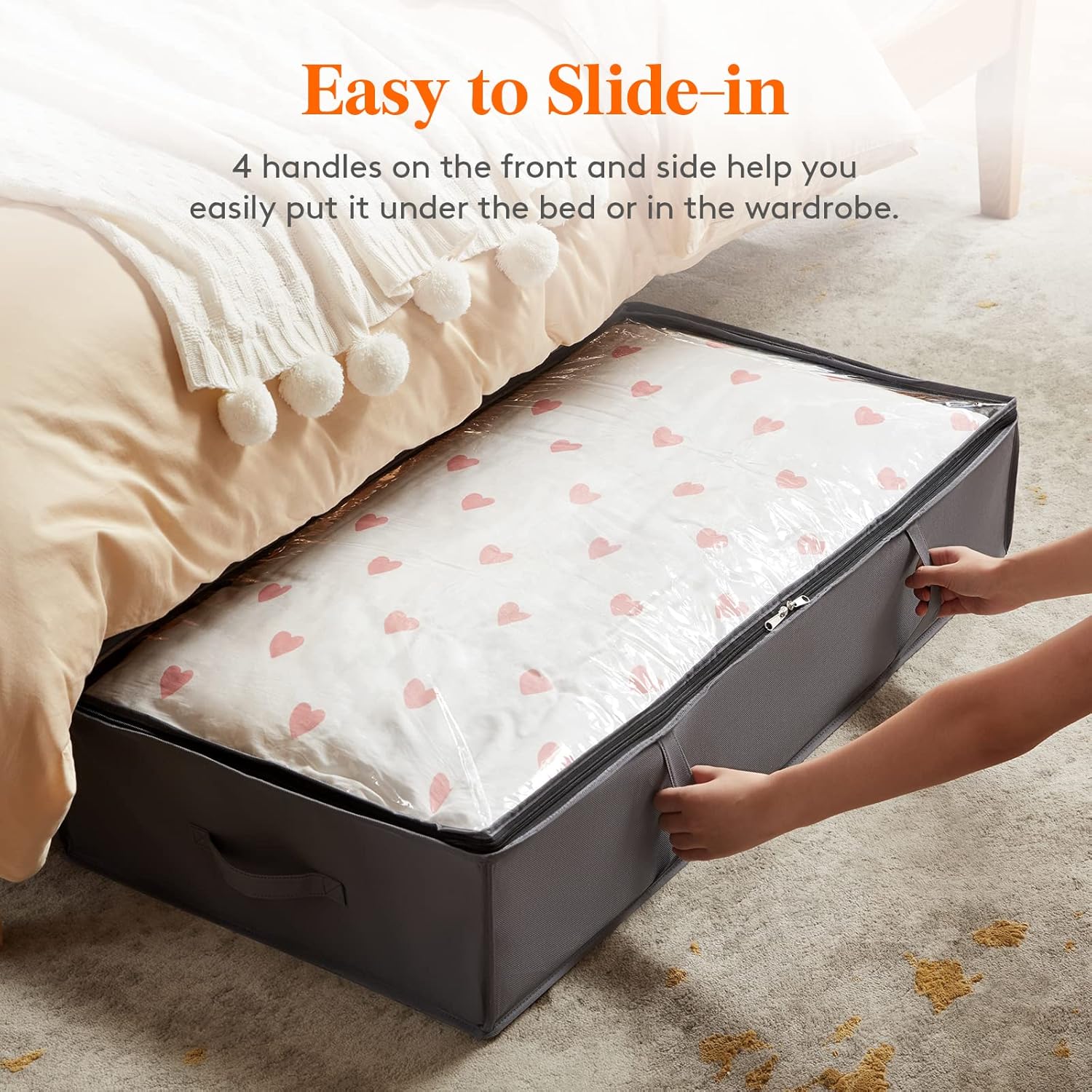 95L 4 Pack Under Bed Storage Containers, Large Capacity Blanket Storage Bags with Reinforced Handle, Organization and