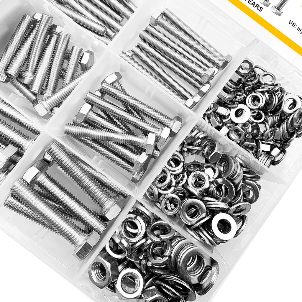 448PCS M5 M6 M8 Screw Set, Metric Bolt Assortment, 304 Stainless Steel, Nuts and Bolts Set Flat & Spring Washers, Hex