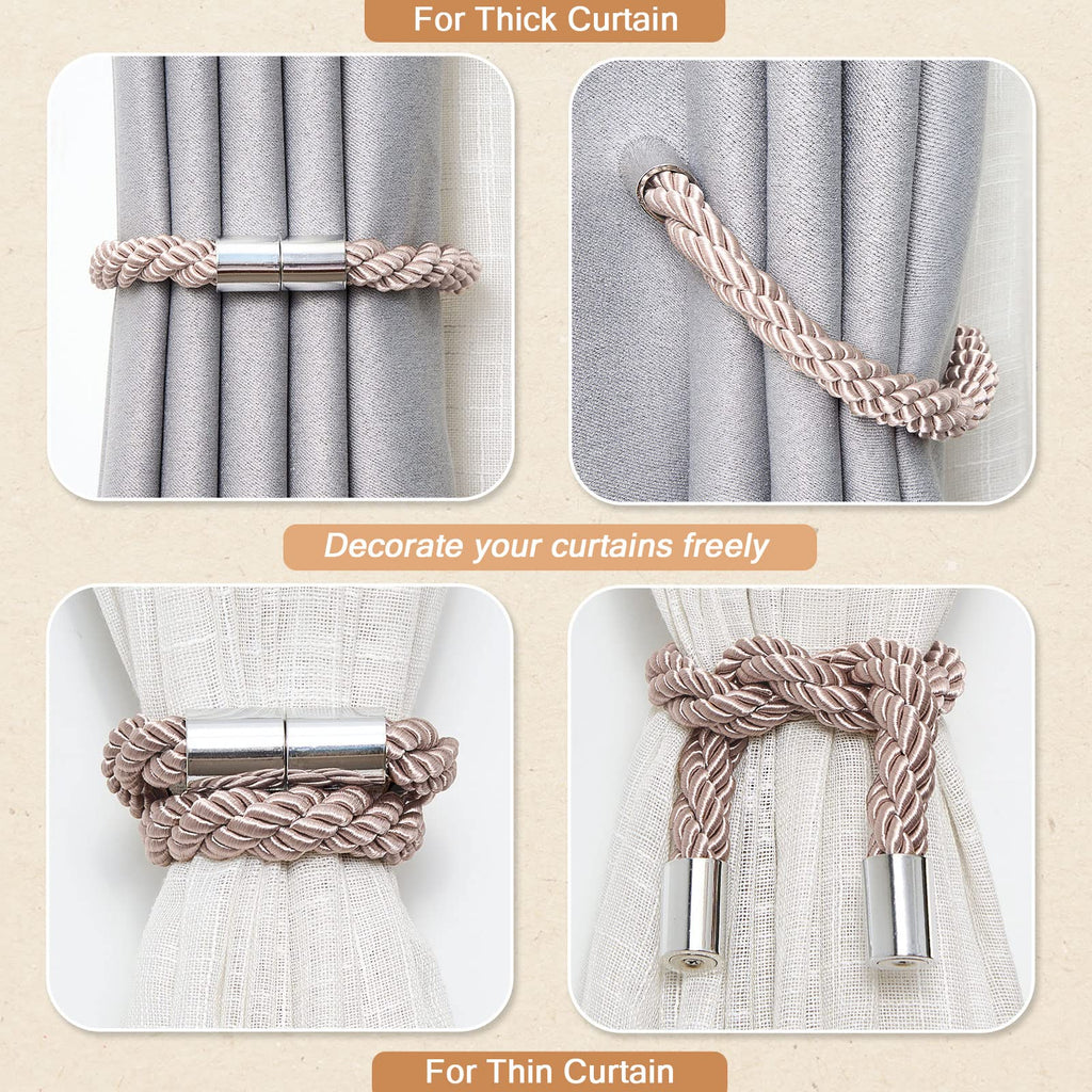 2 Pack Strong Magnetic Curtain Tiebacks Modern Simple Style Drape Tie Backs Convenient Decorative Weave Rope Curtain