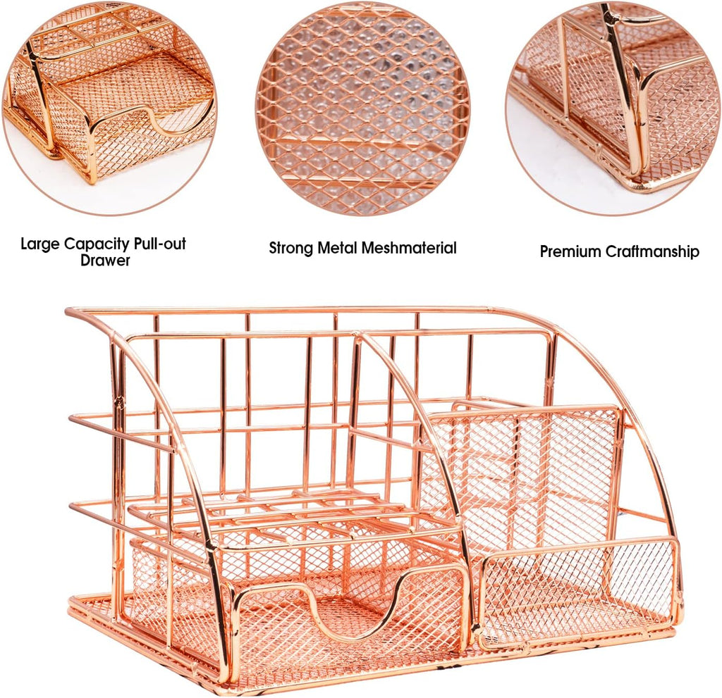 Rose Gold Desk Organizers and Accessories Office Supplies Set Stapler, Pen Holder, Phone Holder, Scissors, Pen