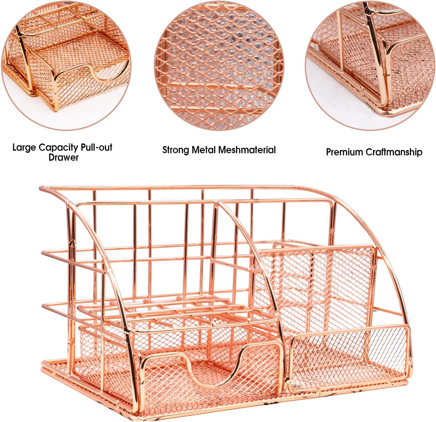 Rose Gold Desk Organizers and Accessories Office Supplies Set Stapler, Pen Holder, Phone Holder, Scissors, Pen