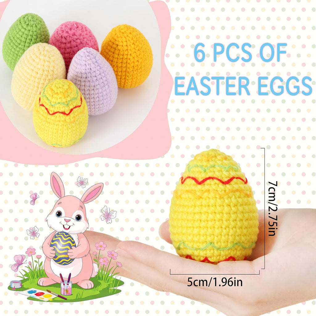 Crochet Easter Eggs Decor 6 Pcs Easter Eggs Decorations Eggs Figurines Porcelain Egg Decorative for Easter Basket