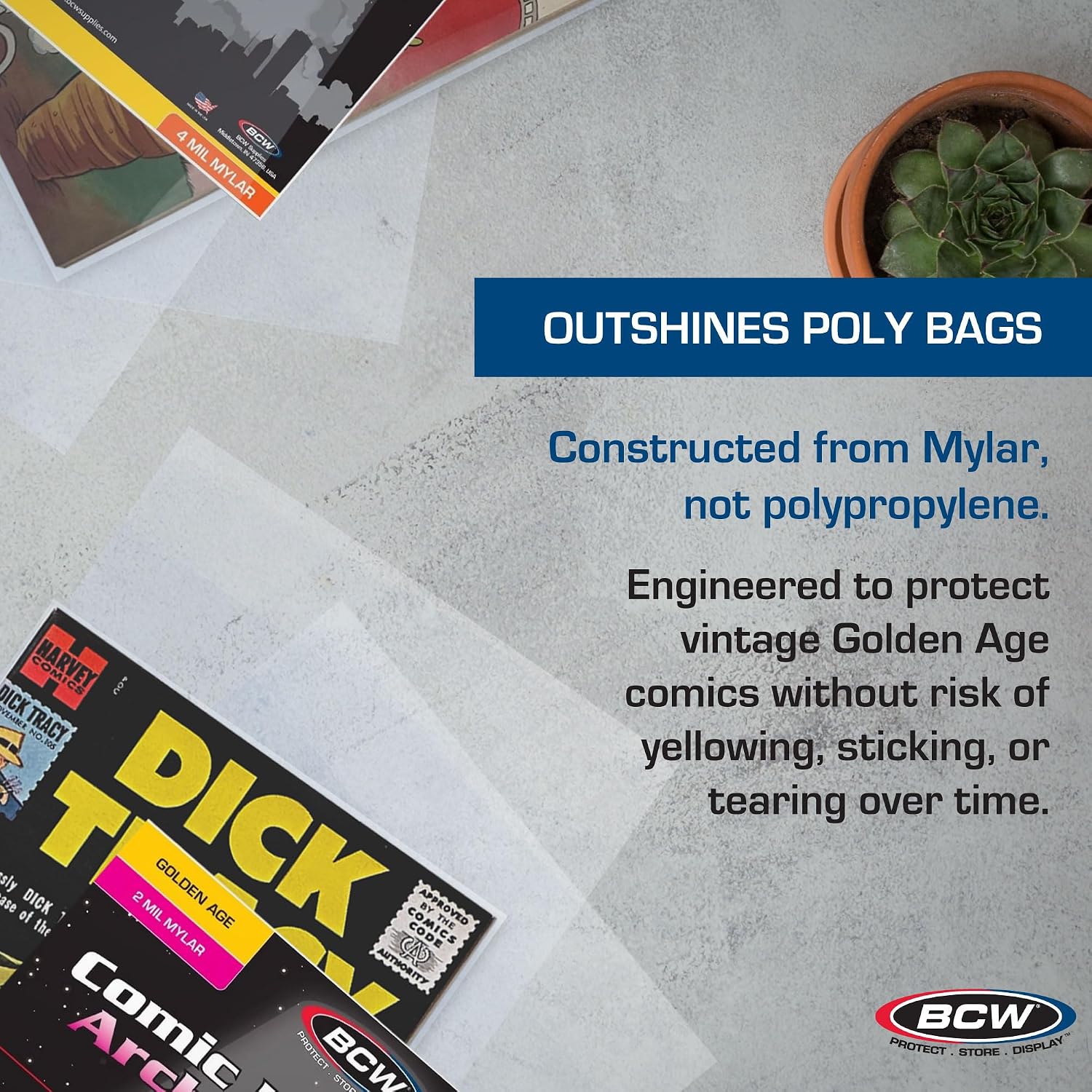 Golden Comic Storage | Archival Polyester Mylar Comic Bags| 4 mil Thickness | Fits Golden Age Comics | 1-1/2" Closure