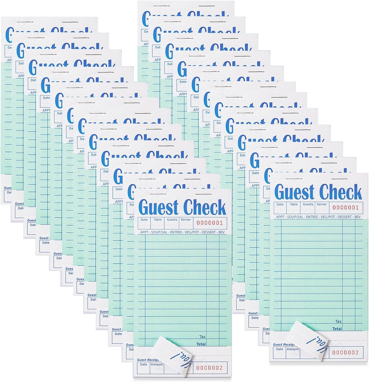 24 Pack Guest Checks Books for Servers Server Note Pads, Green