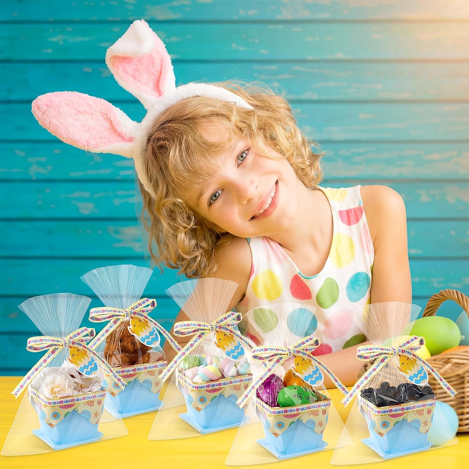 36 Set DIY Mini Easter Basket Stuffers Gift Baskets Empty Bulk Small Plastic Treat Boxes 4 Inch for Candy Snack