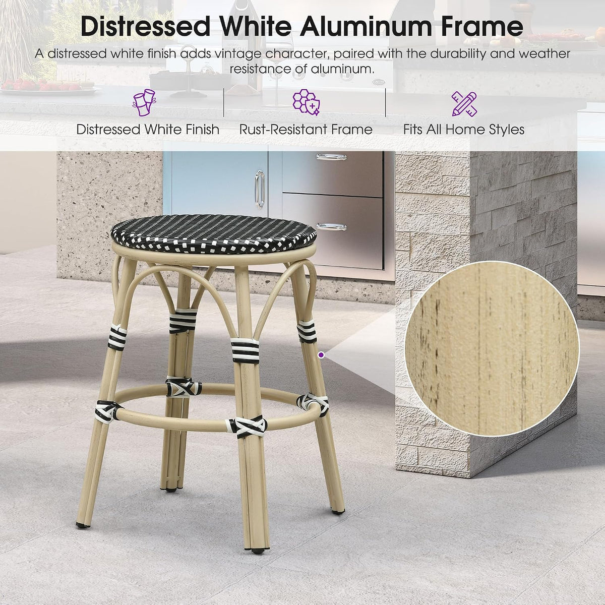 Bar Stools 25" Round French Set of 2 Backless Black