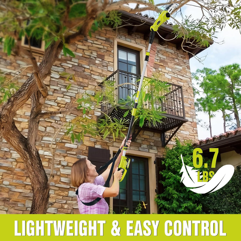 20V 8" Cordless Pole Saws for Tree Trimming with Battery & Charger