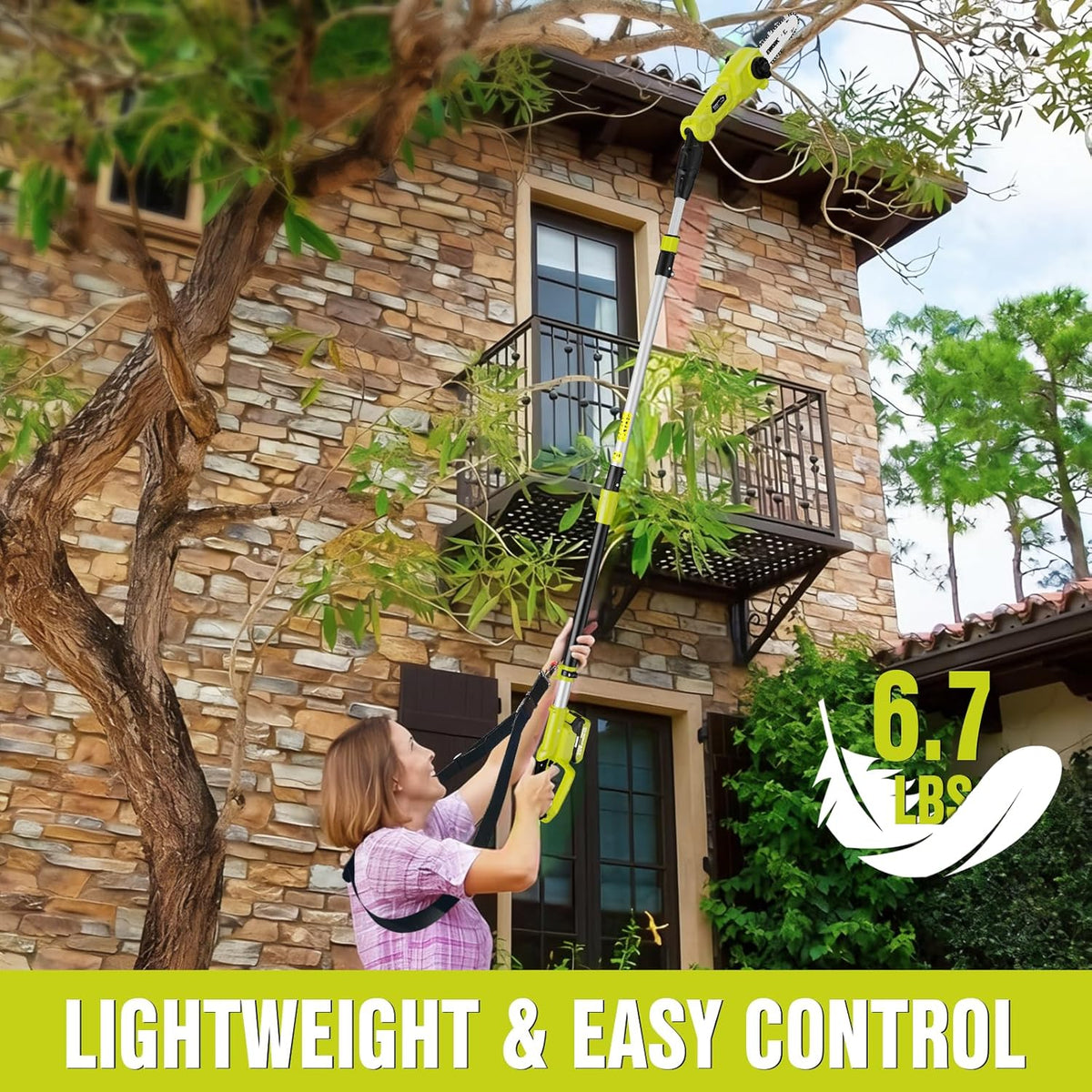 20V 8" Cordless Pole Saws for Tree Trimming with Battery & Charger