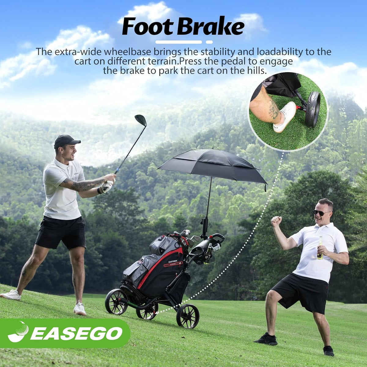 Golf Push Cart 3 Wheel : Golf Bag Cart Foldable with Phone Holder/Cup/Umbrella Holder Compact Golf Pull Carts Quick