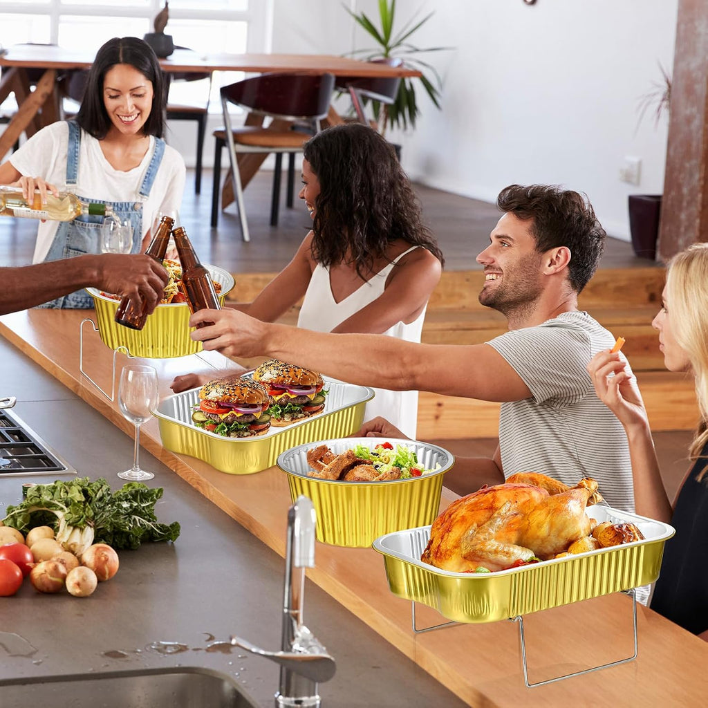 30 Pcs 6 Sets Disposable Chafing Dishes Buffet Server Food Warmer Chafing Dish Set with Rectangle and Round Chafer