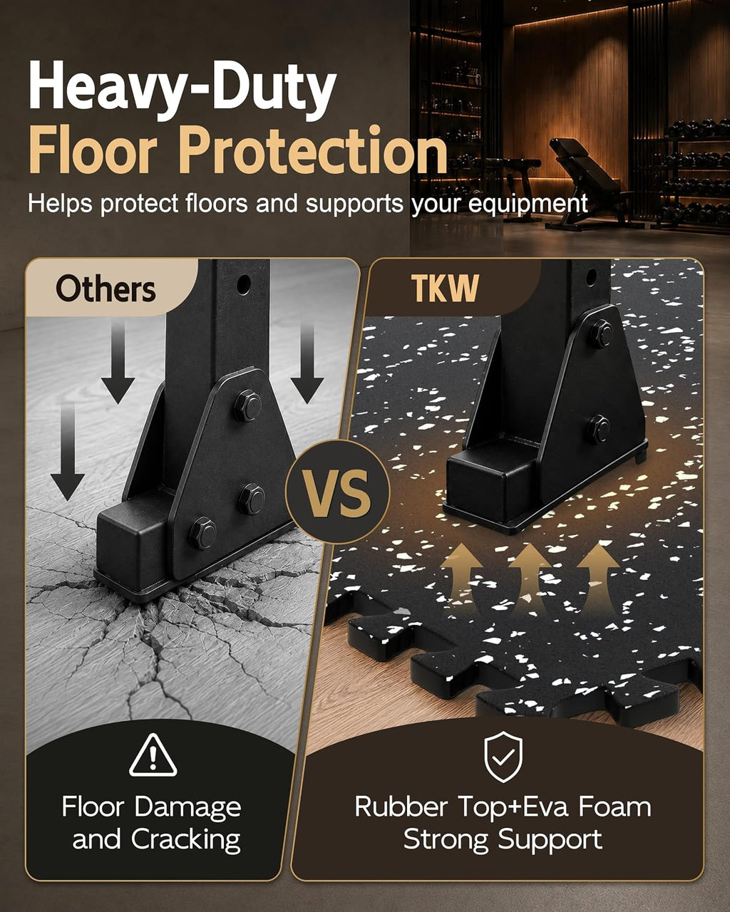 0.56" Thick Gym Flooring for Home Gym, Rubber Top