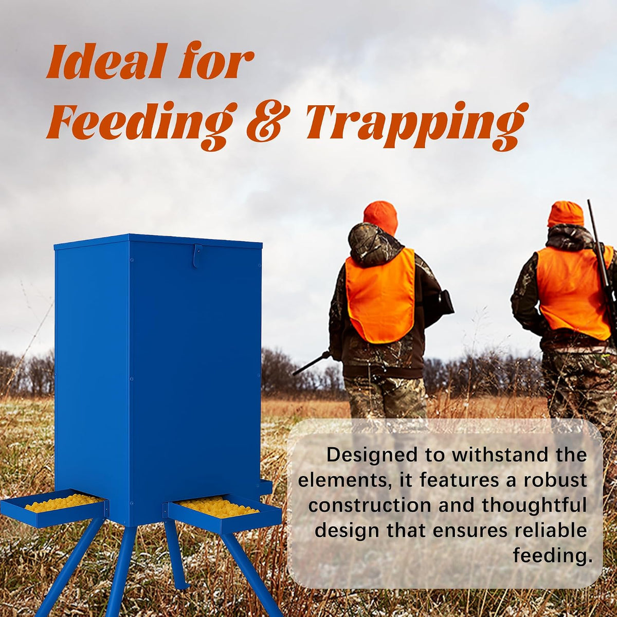 85lbs Deer Feeder,Weatherproof Deer Feeders with 4 Feeding Tray and 4-Leg Stand,Heavy Duty Metal Gravity Feeder for